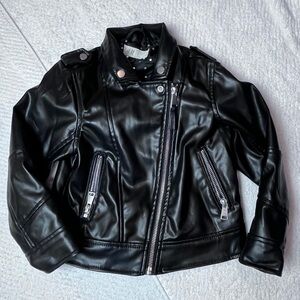 H&M Kids 5T Black Polka Dot Lined Faux Leather Moto Rebel Jacket